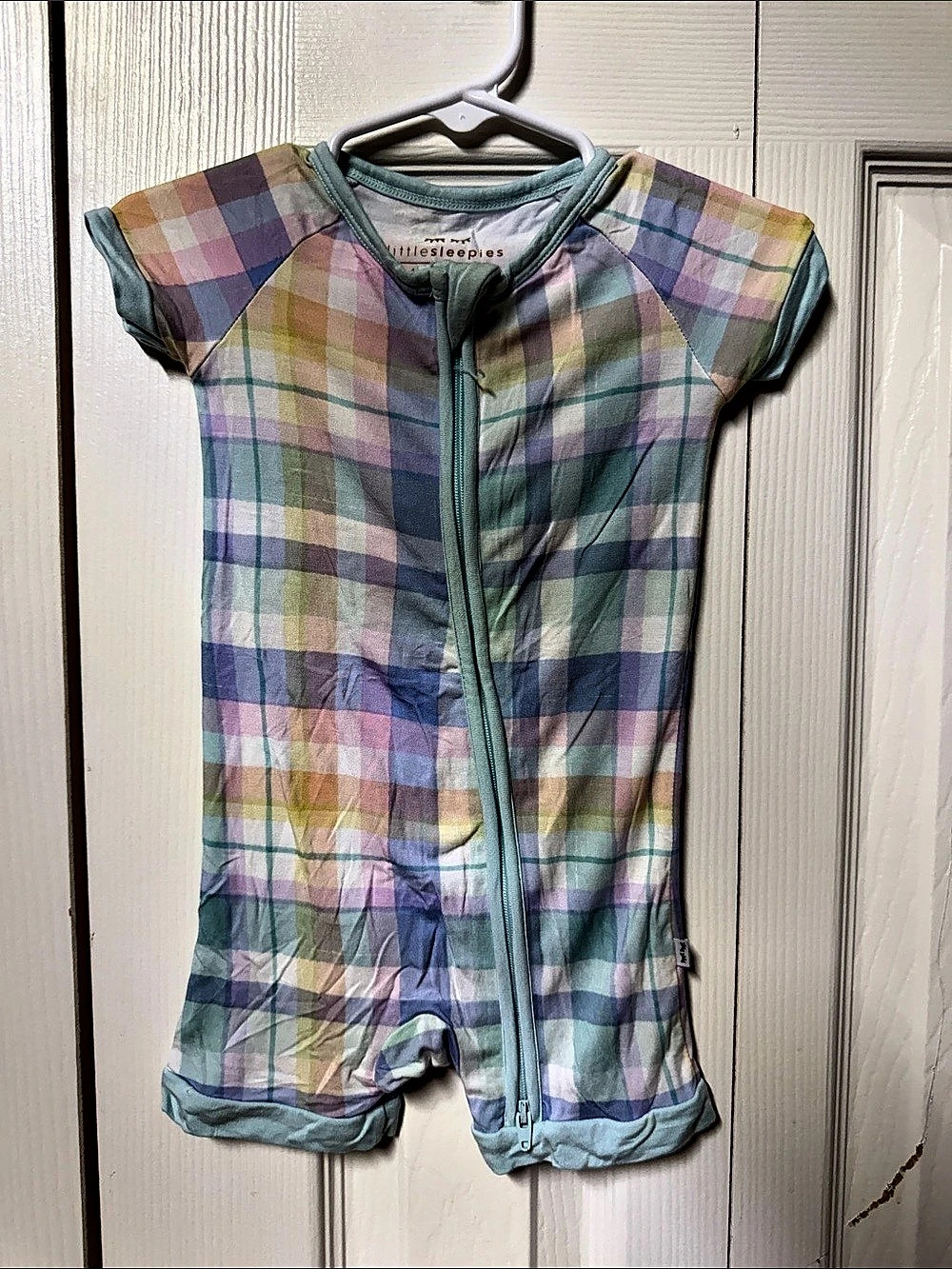 Little Sleepies Pastel Plaid Shorty Zippy Romper Baby 6-12 Months